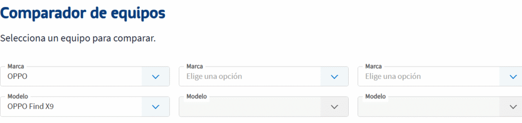 Captura del comparador de equpos Telcel