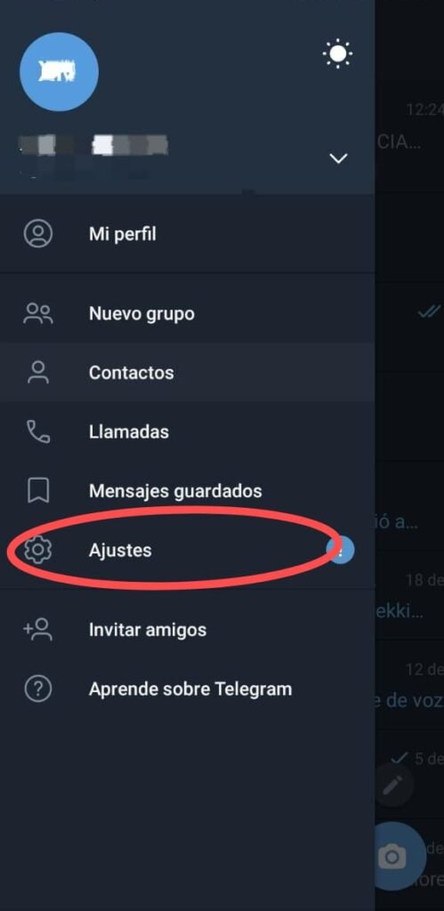 Función de Telegram numero 1. Bloquear Telegram con huella dactilar. Paso 1: Ajustes