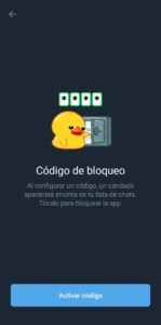 Función de Telegram numero 1. Bloquear Telegram con huella dactilar. Paso 4: Escribir codigo de bloqueo