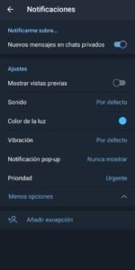 Función de TG numero 3. Personaliza tus notificaciones. Paso 2: La imagen muestra una lista de caracteristicas que se pueden configurar.