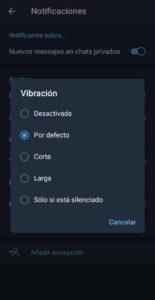 Función de TG numero 3. Personaliza tus notificaciones. Configuracion de Vibración (corto, largo,...)