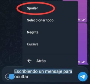 Función 5 de Telegram. Spoiler, en la imagen se muestra el menu para esta funcion