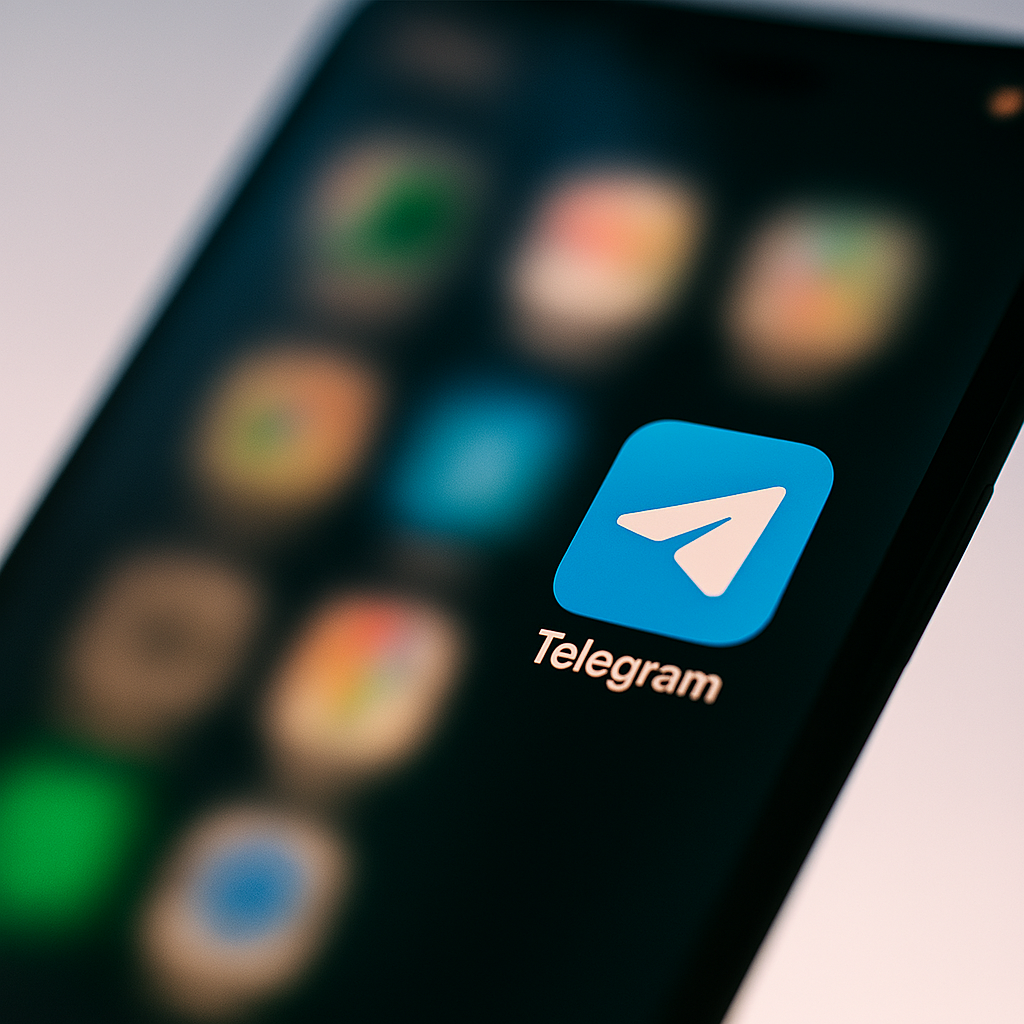 Móvil con diferentes apps difuminadas, mientras que Telegram aparece totalmente nítida en representación de las funciones de Telegram.